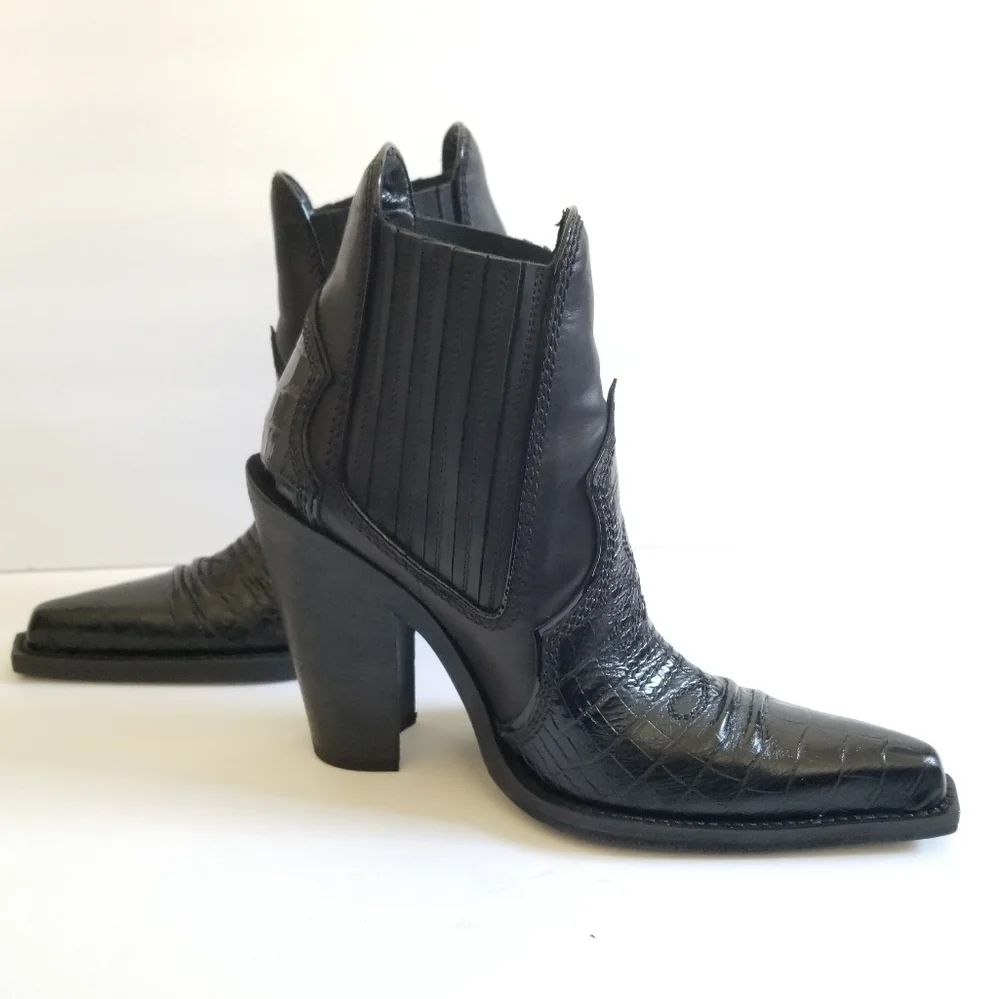 Dsquared2 Leather Cowboy Black Boots Size EU 39